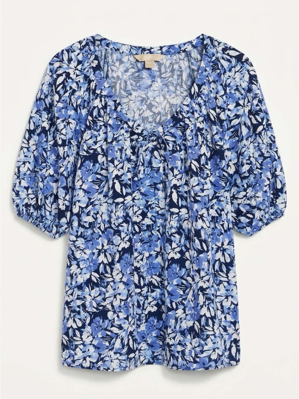 Blue Floral Puff-Sleeve Women's Blouse